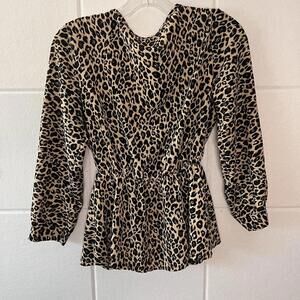 Boohoo Women’s Leopard Print Blouse Top Size 6 Long Sleeve Elastic Waist